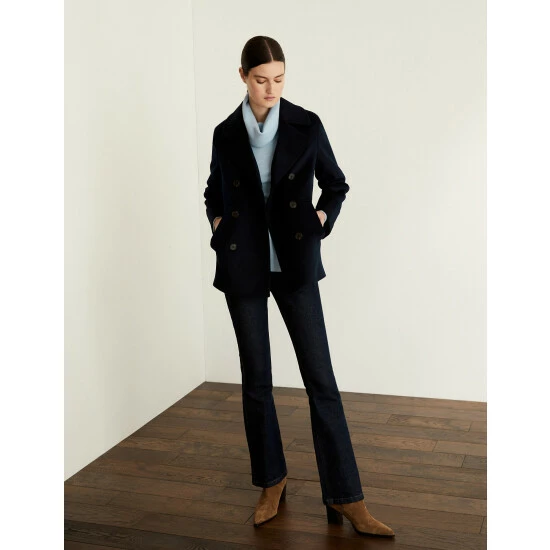 JAEGER Pure Wool Double Breasted Short Pea Coat Women Olive 9 JAEGER Pure Wool Double Breasted Short Pea Coat Women Olive - Image 9