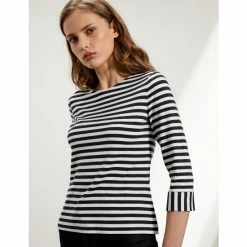 JAEGER Striped Crew Neck 3/4 Sleeve Top Women Black Mix 15 JAEGER Striped Crew Neck 3/4 Sleeve Top Women Black Mix -JAEGER Shop unnamed file 1475