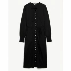 JAEGER Jersey Tie Neck Button Through Midi Dress Women Black