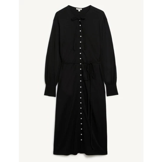 JAEGER Jersey Tie Neck Button Through Midi Dress Women Black 1 JAEGER Jersey Tie Neck Button Through Midi Dress Women Black