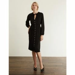 JAEGER Jersey Tie Neck Button Through Midi Dress Women Black 15 JAEGER Jersey Tie Neck Button Through Midi Dress Women Black -JAEGER Shop unnamed file 1485