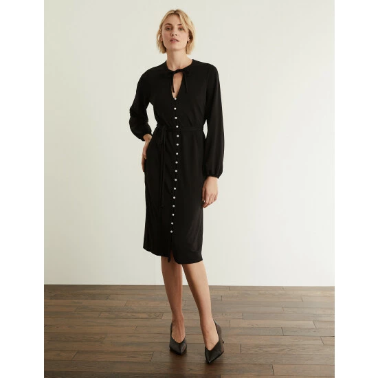 JAEGER Jersey Tie Neck Button Through Midi Dress Women Black 8 JAEGER Jersey Tie Neck Button Through Midi Dress Women Black - Image 8