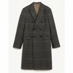 JAEGER British Wool Checked Double Breasted Coat Men Grey Mix