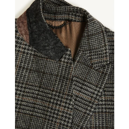 JAEGER British Wool Checked Double Breasted Coat Men Grey Mix 9 JAEGER British Wool Checked Double Breasted Coat Men Grey Mix - Image 9