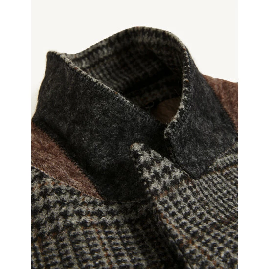 JAEGER British Wool Checked Double Breasted Coat Men Grey Mix 10 JAEGER British Wool Checked Double Breasted Coat Men Grey Mix - Image 10