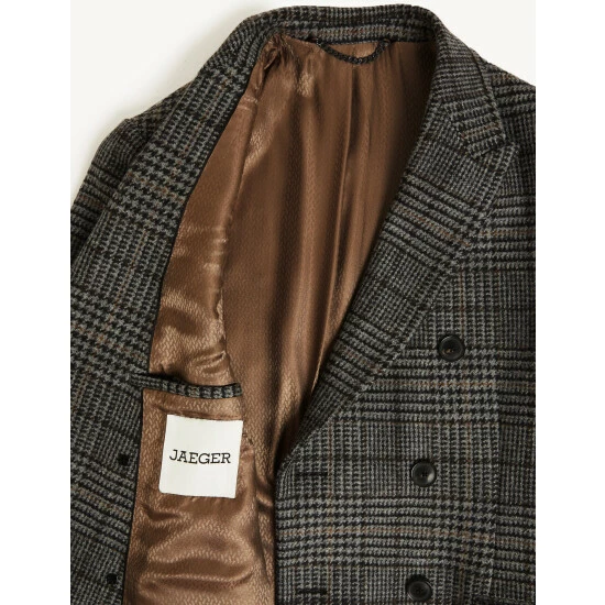 JAEGER British Wool Checked Double Breasted Coat Men Grey Mix 12 JAEGER British Wool Checked Double Breasted Coat Men Grey Mix - Image 12