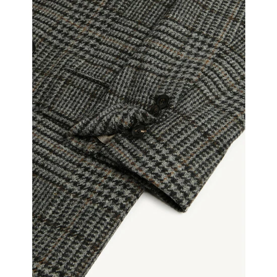 JAEGER British Wool Checked Double Breasted Coat Men Grey Mix 13 JAEGER British Wool Checked Double Breasted Coat Men Grey Mix - Image 13