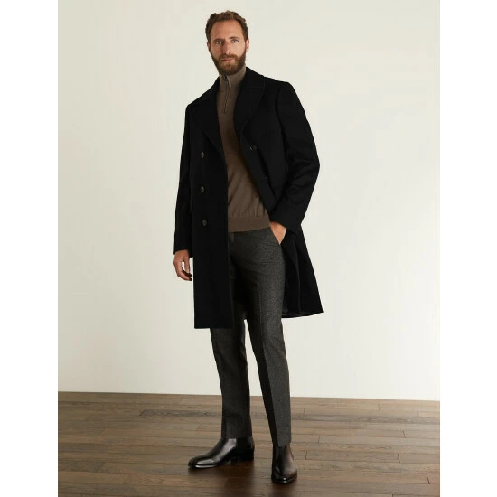 JAEGER Italian Wool With Cashmere Overcoat Men Black 3 JAEGER Italian Wool With Cashmere Overcoat Men Black - Image 3