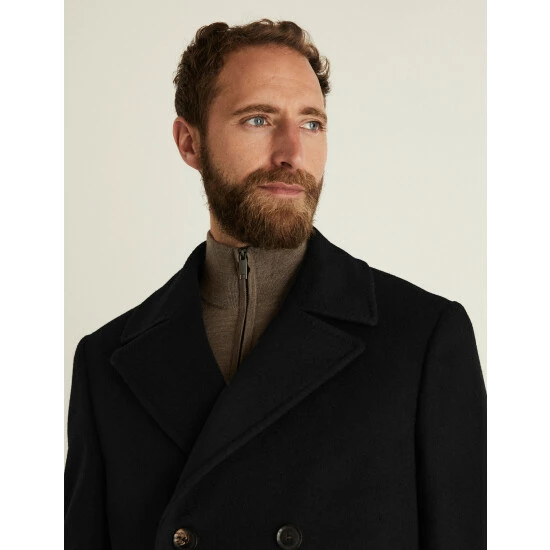 JAEGER Italian Wool With Cashmere Overcoat Men Black 4 JAEGER Italian Wool With Cashmere Overcoat Men Black - Image 4
