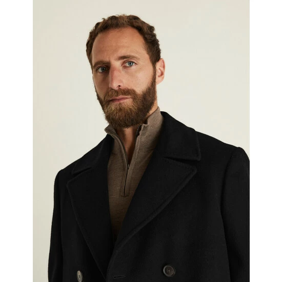 JAEGER Italian Wool With Cashmere Overcoat Men Black 7 JAEGER Italian Wool With Cashmere Overcoat Men Black - Image 7