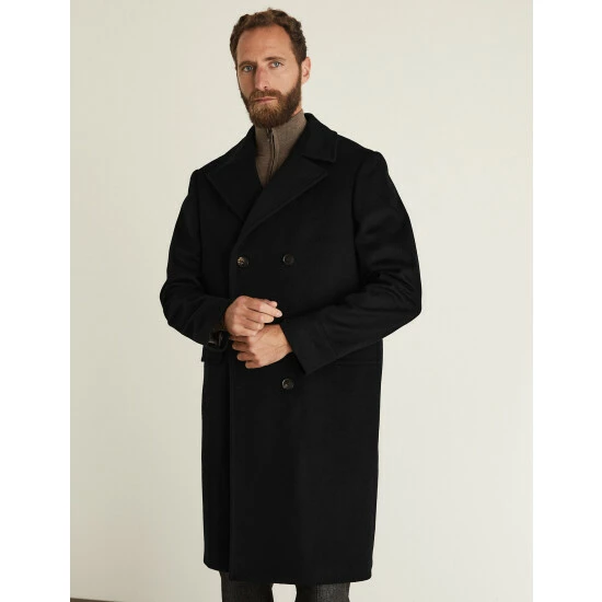 JAEGER Italian Wool With Cashmere Overcoat Men Black 8 JAEGER Italian Wool With Cashmere Overcoat Men Black - Image 8