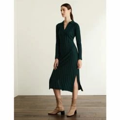 JAEGER Tencel Blend Ribbed V-Neck Midi Shirt Dress Women Dark Green 9 JAEGER Tencel Blend Ribbed V-Neck Midi Shirt Dress Women Dark Green -JAEGER Shop unnamed file 1550
