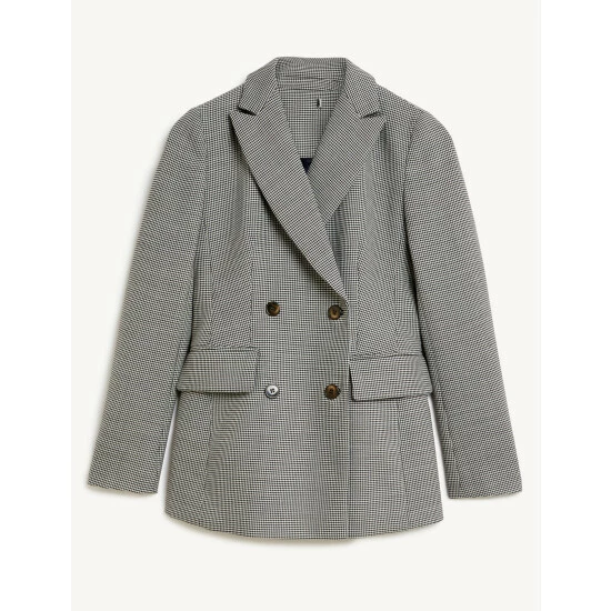 JAEGER Houndstooth Double Breasted Blazer Women Black Mix 1 JAEGER Houndstooth Double Breasted Blazer Women Black Mix