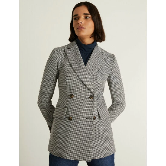 JAEGER Houndstooth Double Breasted Blazer Women Black Mix 6 JAEGER Houndstooth Double Breasted Blazer Women Black Mix - Image 6