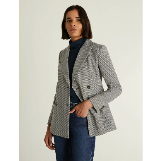 JAEGER Houndstooth Double Breasted Blazer Women Black Mix 8 JAEGER Houndstooth Double Breasted Blazer Women Black Mix - Image 8