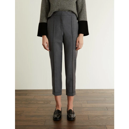 JAEGER Wool Blend Textured Relaxed Trousers Women Grey 4 JAEGER Wool Blend Textured Relaxed Trousers Women Grey - Image 4