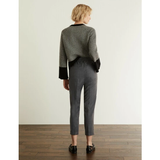 JAEGER Wool Blend Textured Relaxed Trousers Women Grey 5 JAEGER Wool Blend Textured Relaxed Trousers Women Grey - Image 5