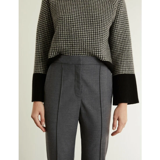 JAEGER Wool Blend Textured Relaxed Trousers Women Grey 8 JAEGER Wool Blend Textured Relaxed Trousers Women Grey - Image 8