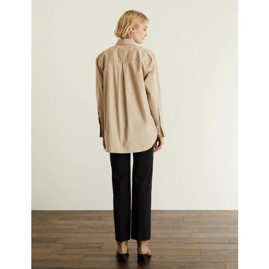 JAEGER Cotton Rich Collared Relaxed Shirt Women Camel 5 JAEGER Cotton Rich Collared Relaxed Shirt Women Camel - Image 5