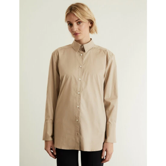 JAEGER Cotton Rich Collared Relaxed Shirt Women Camel 7 JAEGER Cotton Rich Collared Relaxed Shirt Women Camel - Image 7