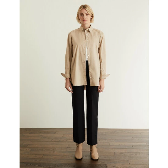 JAEGER Cotton Rich Collared Relaxed Shirt Women Camel 9 JAEGER Cotton Rich Collared Relaxed Shirt Women Camel - Image 9