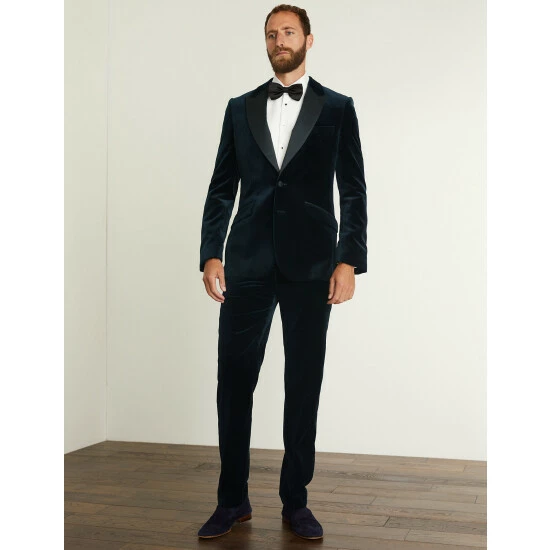 JAEGER Tailored Fit Italian Velvet Jacket Men Navy 2 JAEGER Tailored Fit Italian Velvet Jacket Men Navy - Image 2