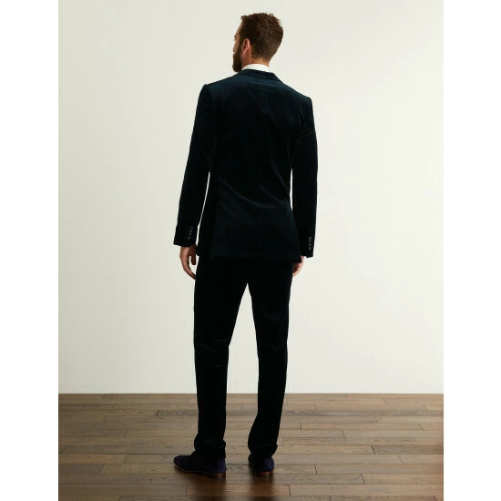 JAEGER Tailored Fit Italian Velvet Jacket Men Navy 4 JAEGER Tailored Fit Italian Velvet Jacket Men Navy - Image 4