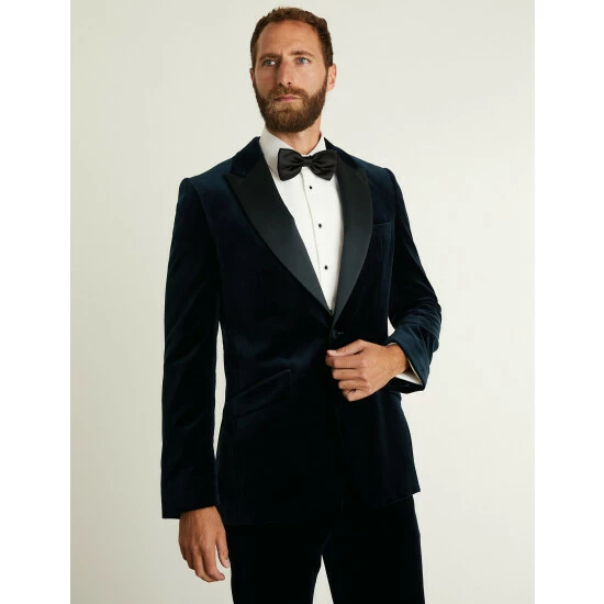 JAEGER Tailored Fit Italian Velvet Jacket Men Navy 7 JAEGER Tailored Fit Italian Velvet Jacket Men Navy - Image 7