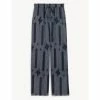 JAEGER Pure Silk Printed Wide Leg Trousers Women Navy