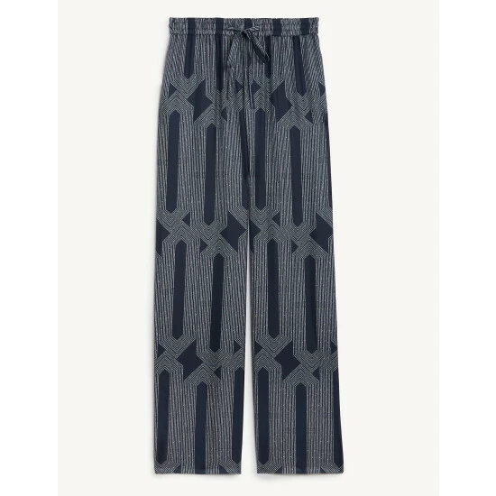 JAEGER Pure Silk Printed Wide Leg Trousers Women Navy 1 JAEGER Pure Silk Printed Wide Leg Trousers Women Navy