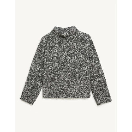 JAEGER Wool Blend Funnel Neck Relaxed Jumper Women Black/white 1 JAEGER Wool Blend Funnel Neck Relaxed Jumper Women Black/white