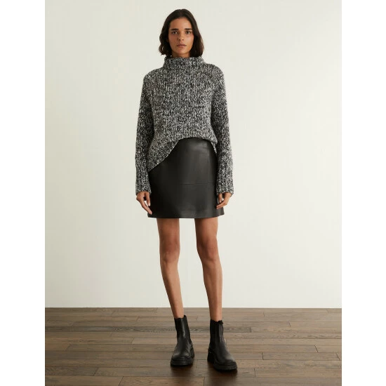 JAEGER Wool Blend Funnel Neck Relaxed Jumper Women Black/white 2 JAEGER Wool Blend Funnel Neck Relaxed Jumper Women Black/white - Image 2