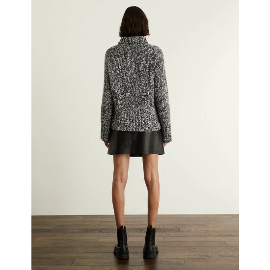 JAEGER Wool Blend Funnel Neck Relaxed Jumper Women Black/white 4 JAEGER Wool Blend Funnel Neck Relaxed Jumper Women Black/white - Image 4