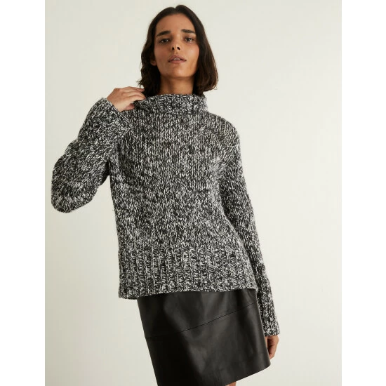 JAEGER Wool Blend Funnel Neck Relaxed Jumper Women Black/white 6 JAEGER Wool Blend Funnel Neck Relaxed Jumper Women Black/white - Image 6