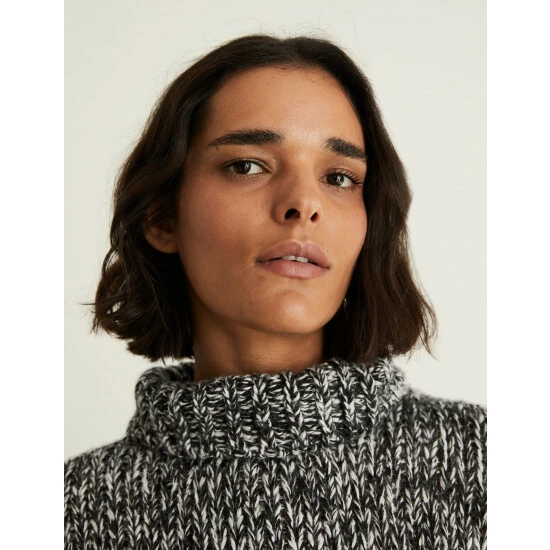 JAEGER Wool Blend Funnel Neck Relaxed Jumper Women Black/white 7 JAEGER Wool Blend Funnel Neck Relaxed Jumper Women Black/white - Image 7