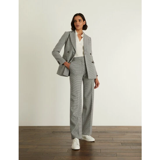 JAEGER Houndstooth Wide Leg Trousers Women Black Mix 3 JAEGER Houndstooth Wide Leg Trousers Women Black Mix - Image 3