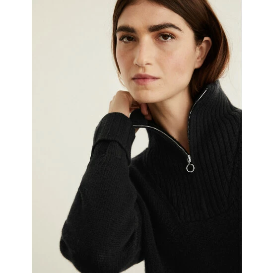 JAEGER Wool Rich Funnel Neck Jumper With Cashmere Women Black 7 JAEGER Wool Rich Funnel Neck Jumper With Cashmere Women Black - Image 7