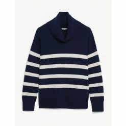 JAEGER Pure Cashmere Striped Cowl Neck Jumper Women White/navy