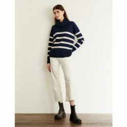 JAEGER Pure Cashmere Striped Cowl Neck Jumper Women White/navy -JAEGER Shop unnamed file 218