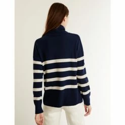 JAEGER Pure Cashmere Striped Cowl Neck Jumper Women White/navy -JAEGER Shop unnamed file 219