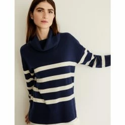 JAEGER Pure Cashmere Striped Cowl Neck Jumper Women White/navy -JAEGER Shop unnamed file 221