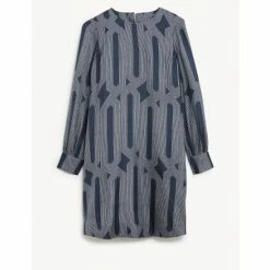 JAEGER Silk Rich Printed Mini Shift Dress Women Navy Mix