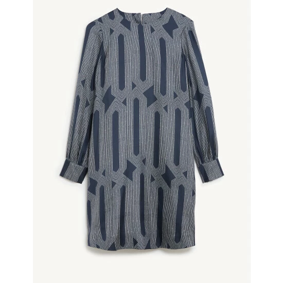 JAEGER Silk Rich Printed Mini Shift Dress Women Navy Mix 1 JAEGER Silk Rich Printed Mini Shift Dress Women Navy Mix