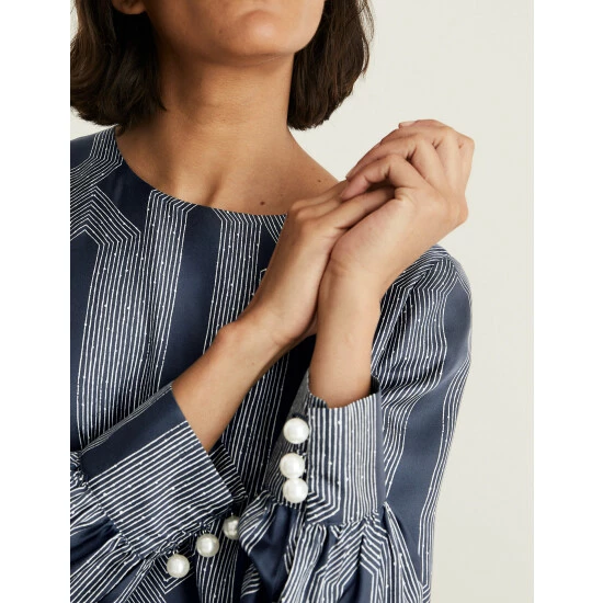 JAEGER Silk Rich Printed Mini Shift Dress Women Navy Mix 6 JAEGER Silk Rich Printed Mini Shift Dress Women Navy Mix - Image 6