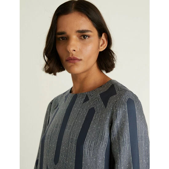 JAEGER Silk Rich Printed Mini Shift Dress Women Navy Mix 8 JAEGER Silk Rich Printed Mini Shift Dress Women Navy Mix - Image 8