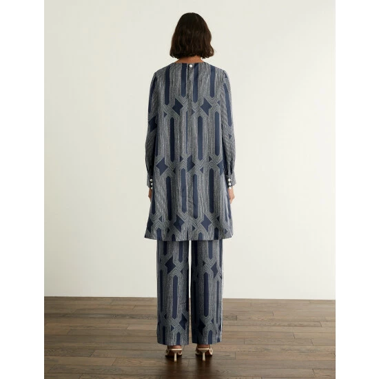 JAEGER Silk Rich Printed Mini Shift Dress Women Navy Mix 10 JAEGER Silk Rich Printed Mini Shift Dress Women Navy Mix - Image 10