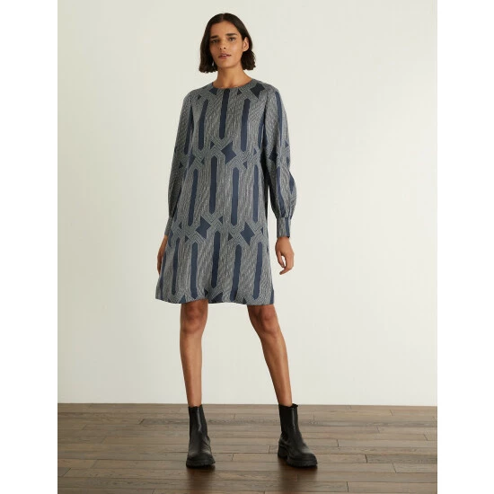 JAEGER Silk Rich Printed Mini Shift Dress Women Navy Mix 12 JAEGER Silk Rich Printed Mini Shift Dress Women Navy Mix - Image 12