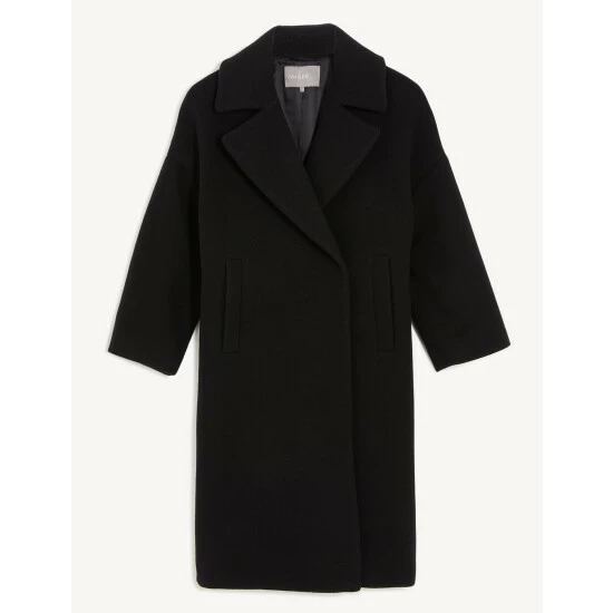 JAEGER Wool Revere Collar Cocoon Coat Women Black 1 JAEGER Wool Revere Collar Cocoon Coat Women Black