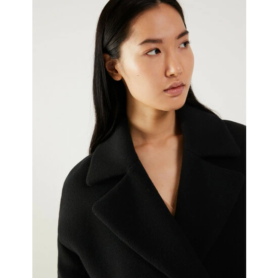 JAEGER Wool Revere Collar Cocoon Coat Women Black 2 JAEGER Wool Revere Collar Cocoon Coat Women Black - Image 2