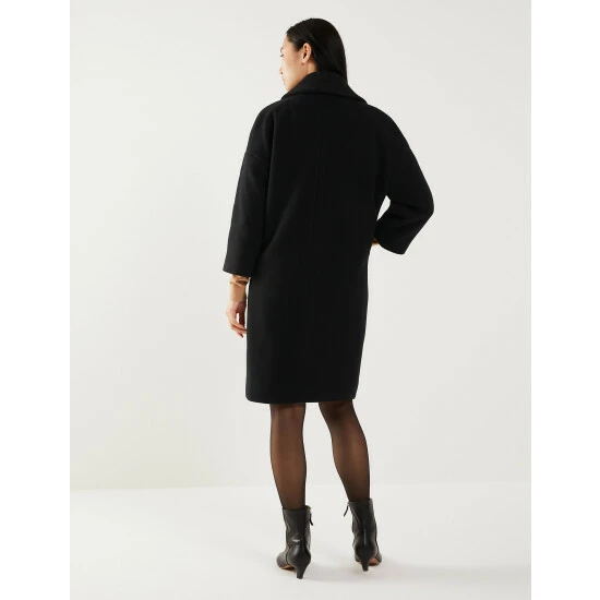 JAEGER Wool Revere Collar Cocoon Coat Women Black 4 JAEGER Wool Revere Collar Cocoon Coat Women Black - Image 4